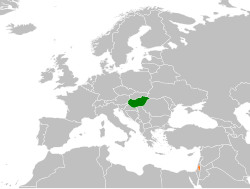 Map indicating locations of Hungary and Palestine
