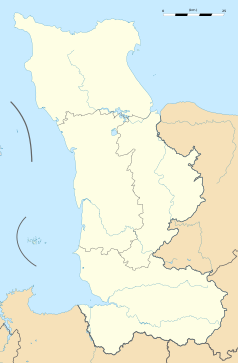 Mapa konturowa Manche, na dole znajduje się punkt z opisem „Saint-Quentin-sur-le-Homme”