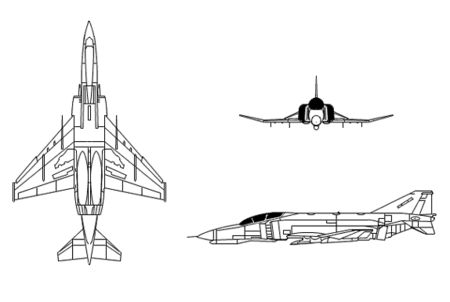 Schematický plánek letounu F-4E/F.