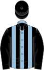Light blue and black stripes, black sleeves and cap