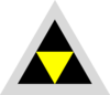 A multi-coloured triangular organisational symbol