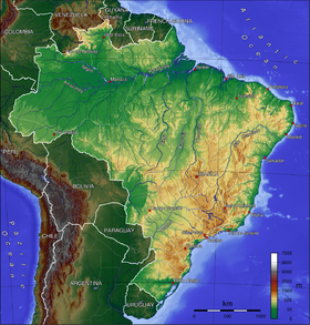 Carte topographique du Brésil.