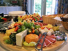 Ham and cheese in a German breakfast buffet