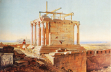 Painting of a Greek temple.