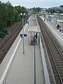 Blick Richtung Norden auf die Bahnsteige des Bahnhofs Vechta von der Bahnhofsbrücke