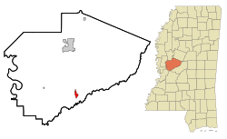 本托尼亞在亞祖縣及密西西比州的位置（以紅色標示）