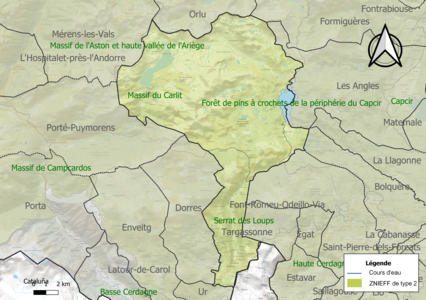 Carte des ZNIEFF de type 2 sur la commune.