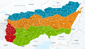 Carte des Alpes orientales avec la chaîne de l'Albula en 65.