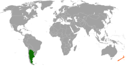 Map indicating locations of Argentina and New Zealand