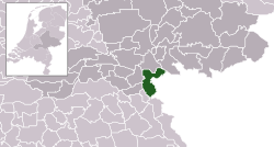 Highlighted position of Berg en Dal in a municipal map of Gelderland