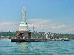 Port Washington Pierhead Light, as viewed from Lake Michigan