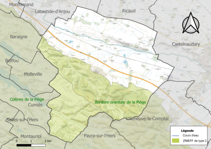 Carte des ZNIEFF de type 2 sur la commune.