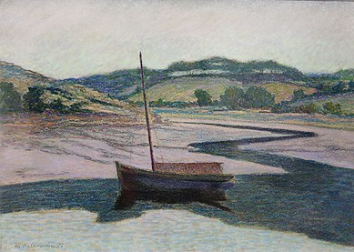 Henri Delavallée: Båd på floden Aven ved lavvande, 1887 ('Barque sur l’Aven à marée basse')