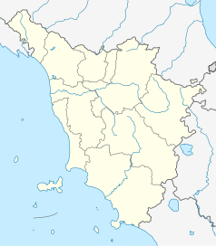 Mapa konturowa Toskanii, po prawej nieco na dole znajduje się punkt z opisem „Montepulciano”