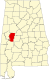 Harta statului Alabama indicând comitatul Hale
