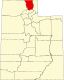 Harta statului Utah indicând comitatul Cache