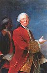 Godseier Seneca Ingwersen von Geltingen (1715-1786) med slave. Inggersen bodde som ung i provinsen Cheribon på Java.