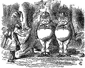 Траляля и Труляля — иллюстрация Джона Тенниела к изданию «Алисы в Зазеркалье» (1871)