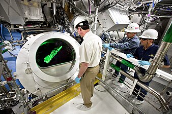 Viewing port allows a look into the interior of the 30 foot diameter target chamber.