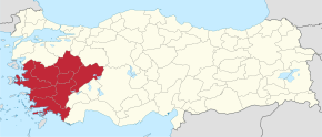 Egejský region na mapě Turecka