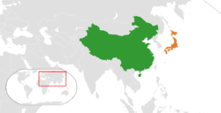 Peta memperlihatkan lokasiTiongkok and Jepang