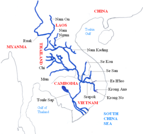 Kaart van die Mekong-bekken in Asië.