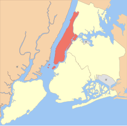 曼哈顿位於紐約市的位置（紅色）