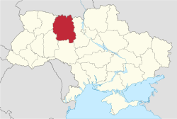 Žytomyrin alueen sijainti Ukrainan kartalla.