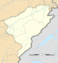 Mapa konturowa Doubs, na dole nieco na lewo znajduje się punkt z opisem „Rondefontaine”