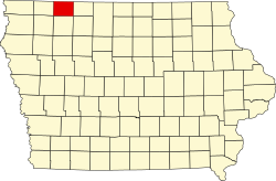 map of Iowa highlighting Dickinson County