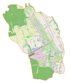 Mapa konturowa gminy Ornontowice, blisko centrum po prawej na dole znajduje się ikonka pałacu z opisem „Pałac Hegenscheidtów”