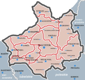 Беластоцкае ваяводзтва, мапа