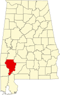 Map of Alabama highlighting Clarke County