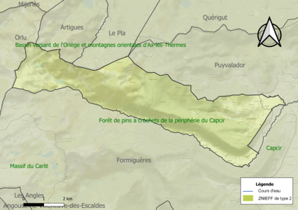 Carte des ZNIEFF de type 2 sur la commune.