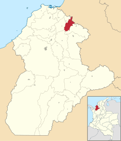 Location of the municipality and town of San Andrés de Sotavento in the Córdoba Department of Colombia.