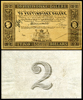 Danimarka Batı Hint Adaları'ndaki Saint Croix'ten iki dalerlik banknot (1898)