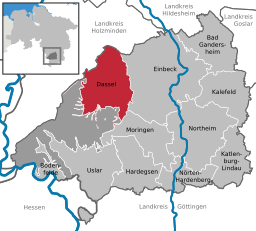 Läget för staden Dassel i Landkreis Northeim