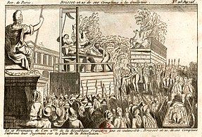 Exécution des conventionnels girondins, place de la Révolution. Estampe anonyme, Paris, BnF, département des estampes, 1793.