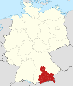 Augšbavārijas atrašānās vietā Vācijas kartē
