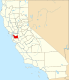 Harta statului California indicând comitatul Alameda