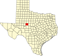 Map of Texas highlighting Coke County