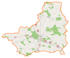 Mapa konturowa powiatu jarocińskiego, w centrum znajduje się punkt z opisem „Mieszków”