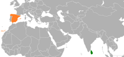 Map indicating locations of Spain and Sri Lanka