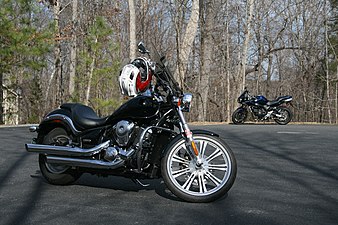 A cruiser (front) and a sportbike (background)