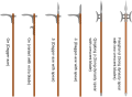 Four jis (right), alongside two dagger-axes.