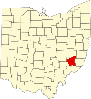 Map of Ohio highlighting Noble County