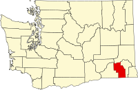 Map of Vašington highlighting Columbia County