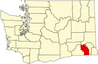 Map of Washington highlighting Columbia County