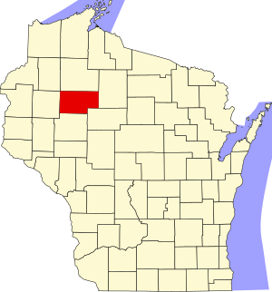 Map of Wisconsin highlighting Rusk County