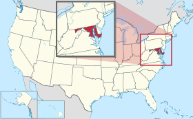 Карта САД-а с истакнутом савезном државом Марyланд